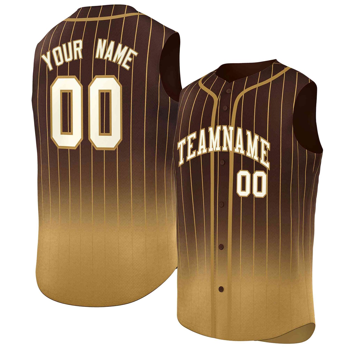 Custom Brown Old Gold Gradient stripe Fashion Authentic Sleeveless Baseball Jersey