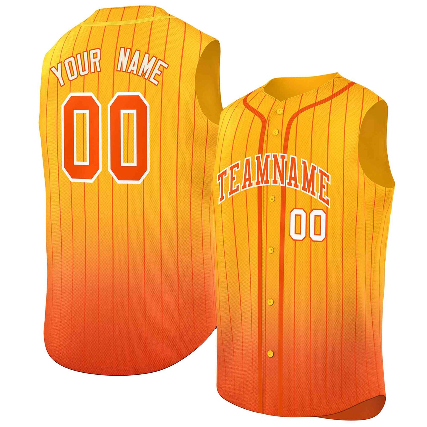 Custom Yellow Orange Gradient stripe Fashion Authentic Sleeveless Baseball Jersey