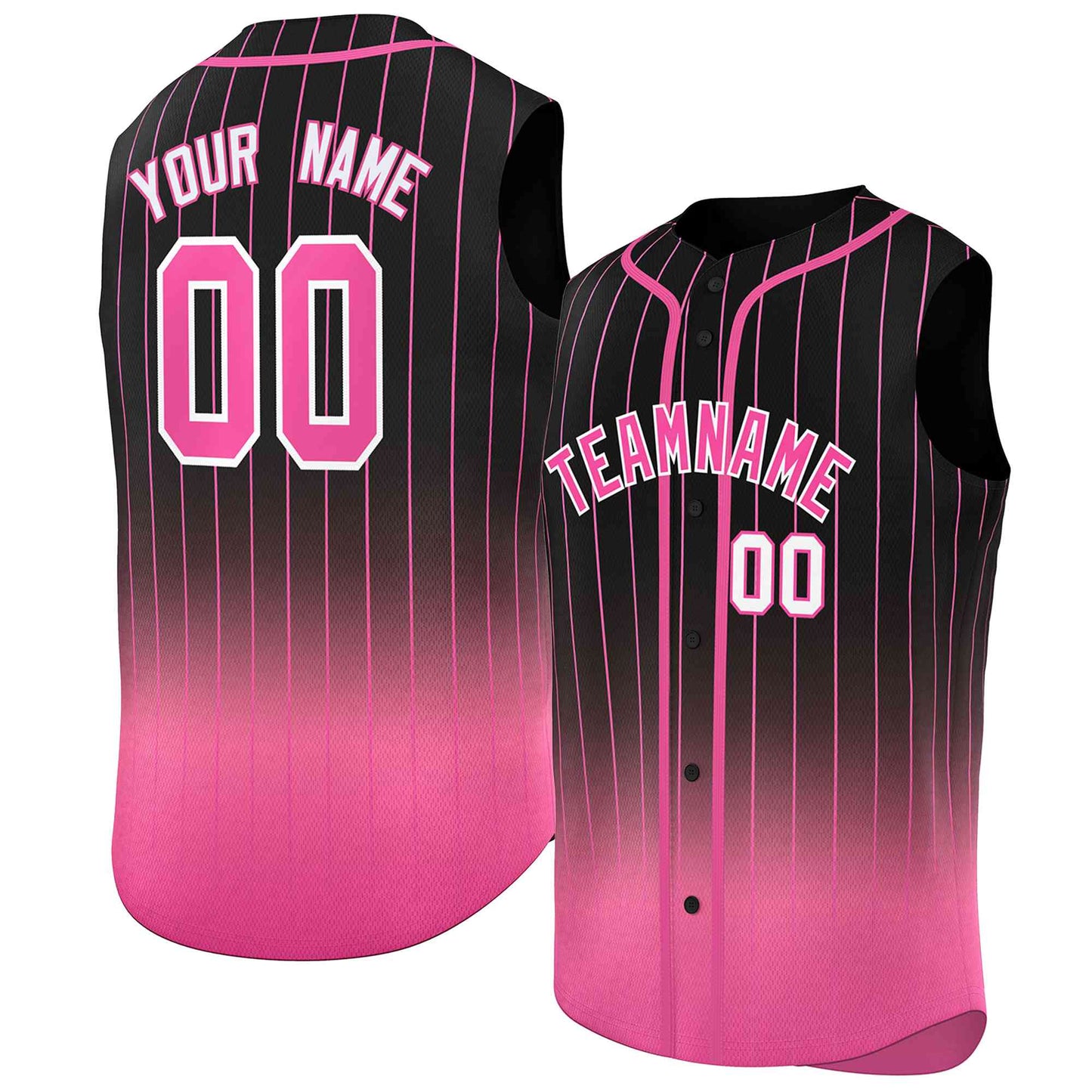 Custom Black Pink Gradient stripe Fashion Authentic Sleeveless Baseball Jersey