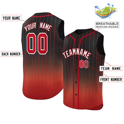 Custom Black Red Gradient stripe Fashion Authentic Sleeveless Baseball Jersey