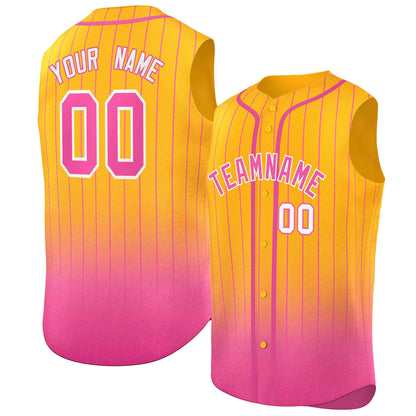 Custom Yellow Pink Gradient stripe Fashion Authentic Sleeveless Baseball Jersey