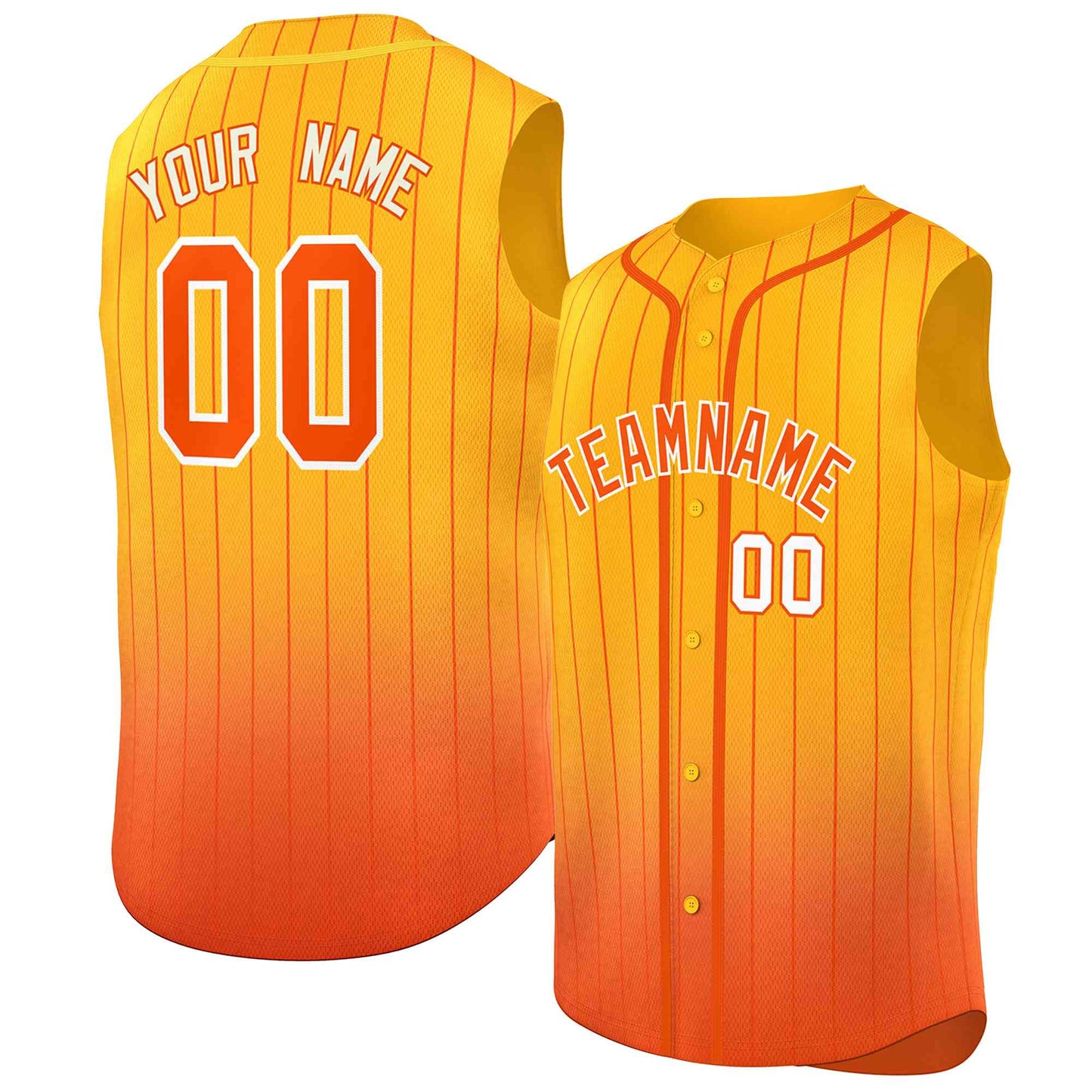 Custom Yellow Orange Gradient stripe Fashion Authentic Sleeveless Baseball Jersey