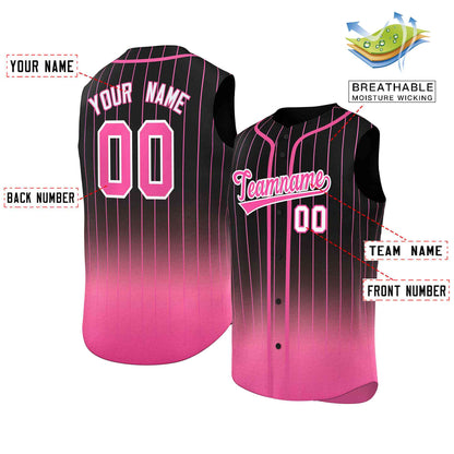 Custom Black Pink Gradient stripe Fashion Authentic Sleeveless Baseball Jersey