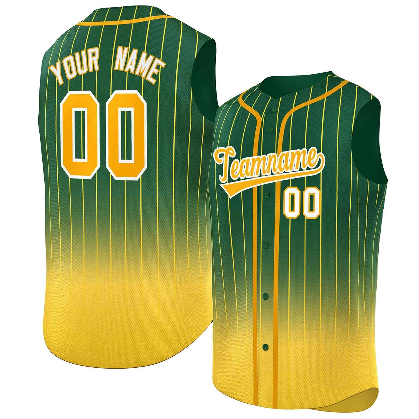 Custom Green Yellow Gradient stripe Fashion Authentic Sleeveless Baseball Jersey