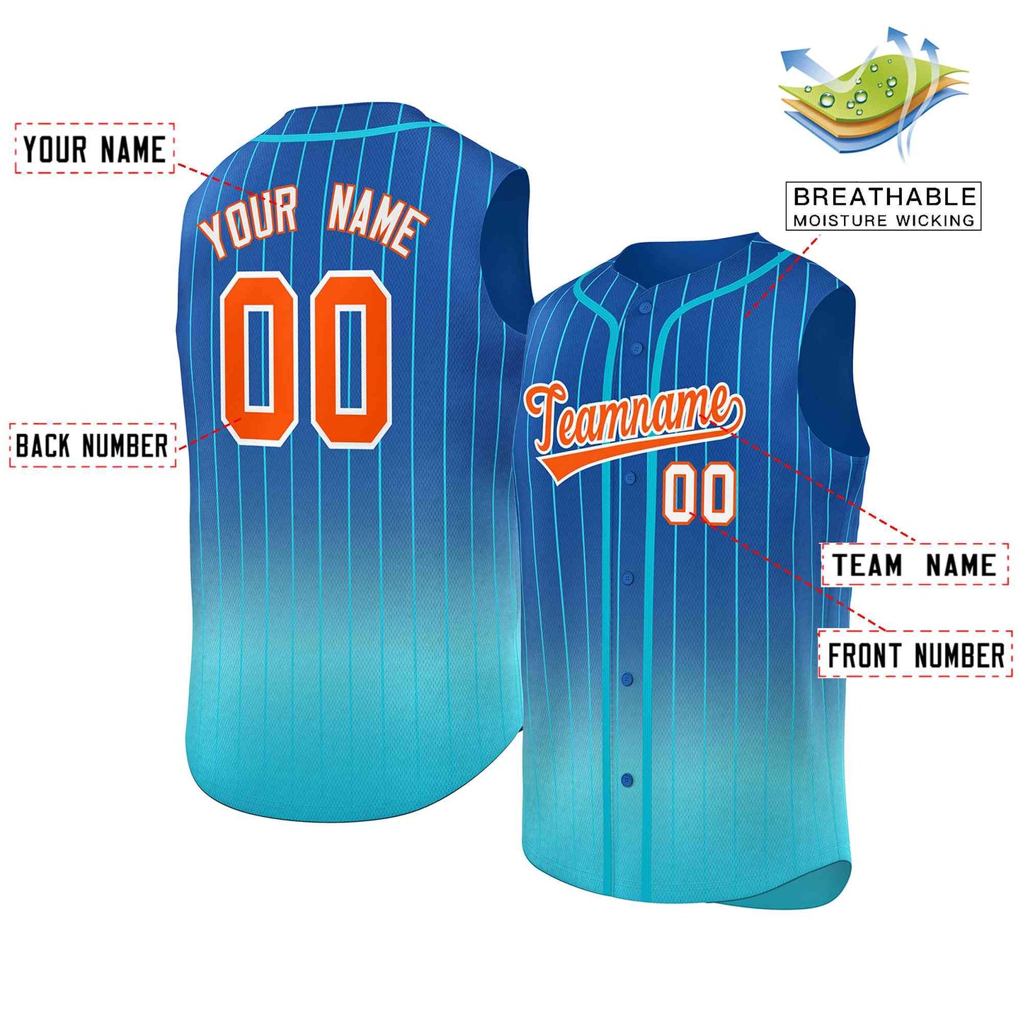 Custom Royal Sky Blue Gradient stripe Fashion Authentic Sleeveless Baseball Jersey