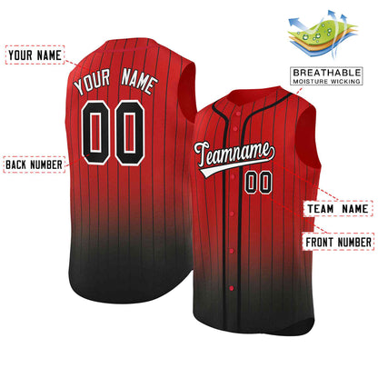 Custom Red Black Gradient stripe Fashion Authentic Sleeveless Baseball Jersey