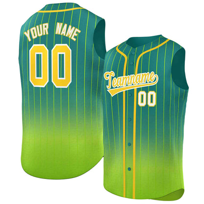 Custom Kelly Green Neon Green Gradient stripe Fashion Authentic Sleeveless Baseball Jersey