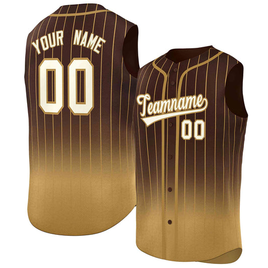 Custom Brown Old Gold Gradient stripe Fashion Authentic Sleeveless Baseball Jersey