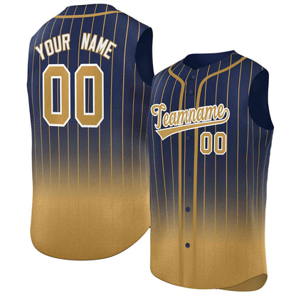 Custom Royal Old Gold Gradient stripe Fashion Authentic Sleeveless Baseball Jersey