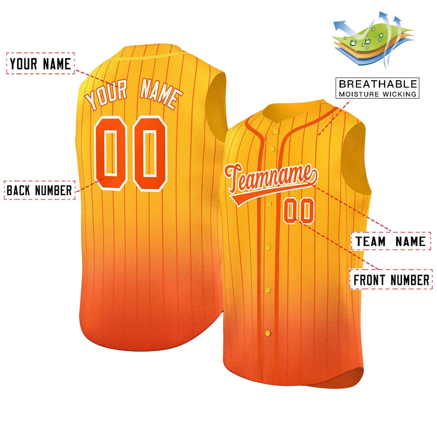 Custom Yellow Orange Gradient stripe Fashion Authentic Sleeveless Baseball Jersey