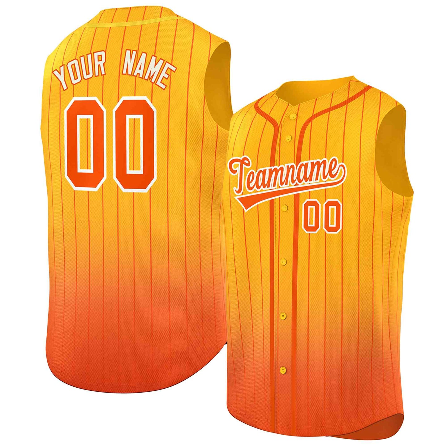 Custom Yellow Orange Gradient stripe Fashion Authentic Sleeveless Baseball Jersey