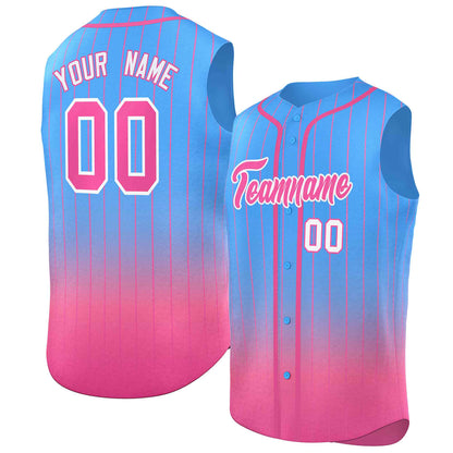 Custom Powder Blue Pink Gradient stripe Fashion Authentic Sleeveless Baseball Jersey