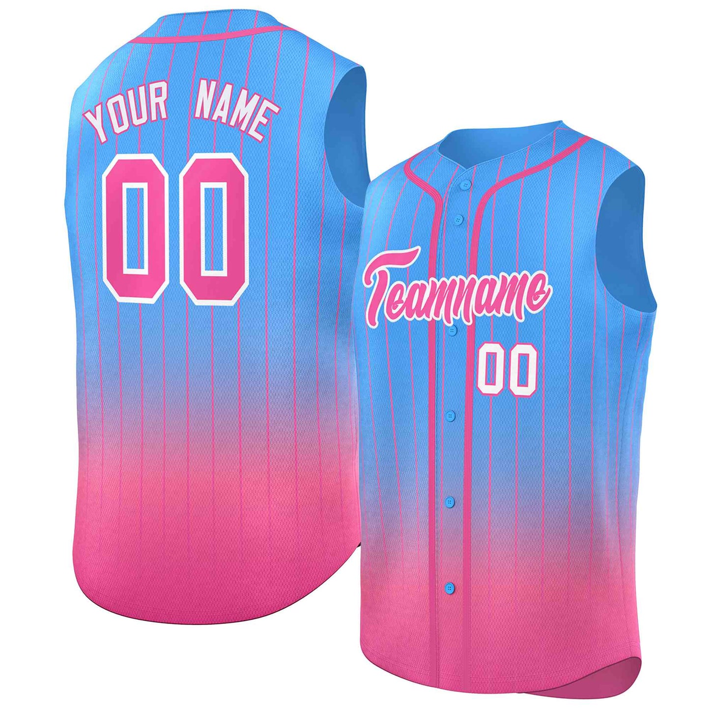 Custom Powder Blue Pink Gradient stripe Fashion Authentic Sleeveless Baseball Jersey