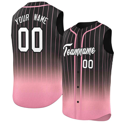 Custom Black Pink Gradient stripe Fashion Authentic Sleeveless Baseball Jersey