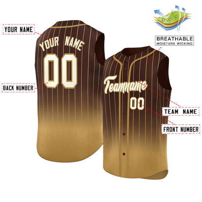 Custom Brown Old Gold Gradient stripe Fashion Authentic Sleeveless Baseball Jersey