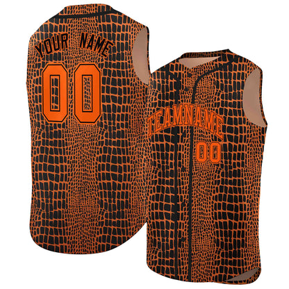 Custom Orange Black Crocodile Graffiti Pattern Authentic Sleeveless Baseball Jersey