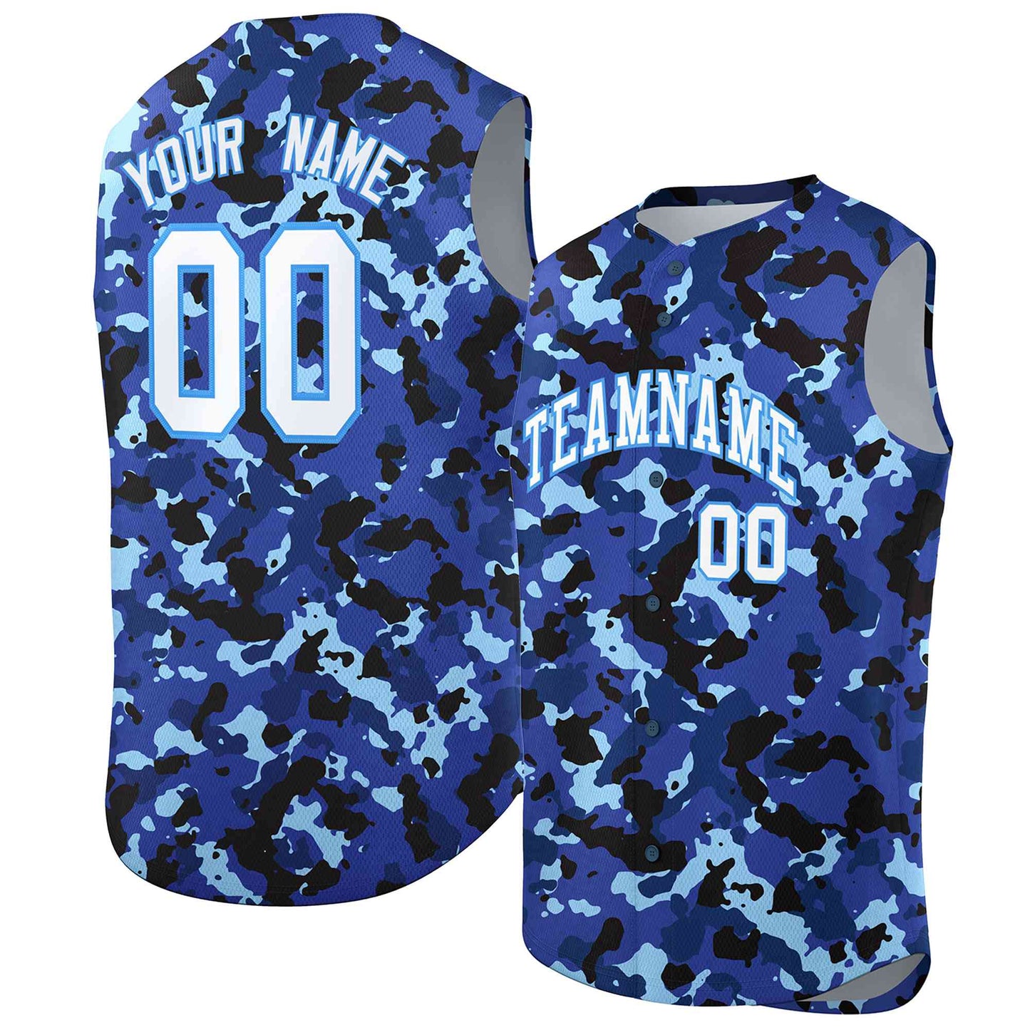 Custom Lt Blue Royal-White Camo Fashion Authentic Sleeveless Baseball Jersey