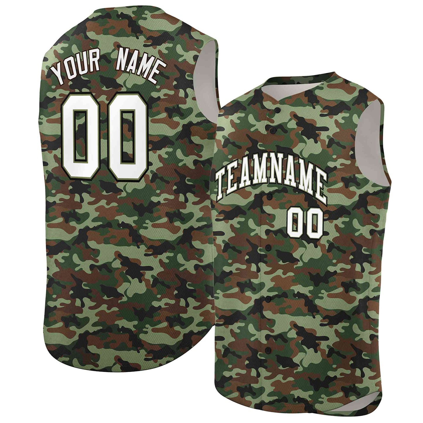 Custom Brown Green-White Camo Fashion Authentic Sleeveless Baseball Jersey