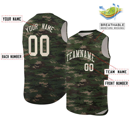 Custom Brown Green-Khaki Camo Fashion Authentic Sleeveless Baseball Jersey