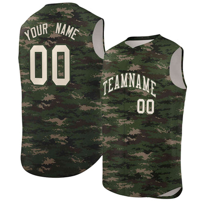 Custom Brown Green-Khaki Camo Fashion Authentic Sleeveless Baseball Jersey