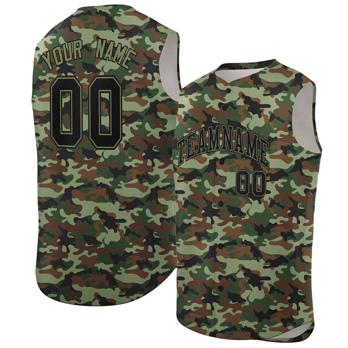 Custom Brown Green-Black Camo Fashion Authentic Sleeveless Baseball Jersey