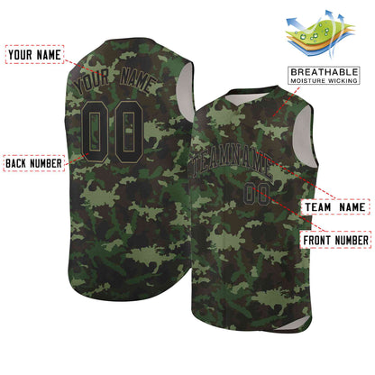 Custom Green Black Camo Fashion Authentic Sleeveless Baseball Jersey