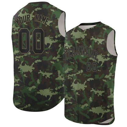 Custom Green Black Camo Fashion Authentic Sleeveless Baseball Jersey