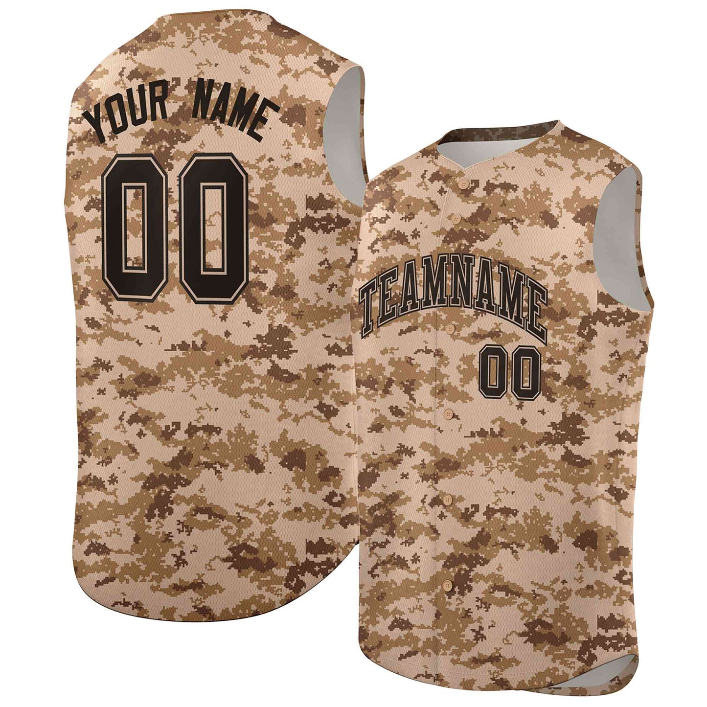 Custom Brown Khaki Camo Fashion Authentic Sleeveless Baseball Jersey