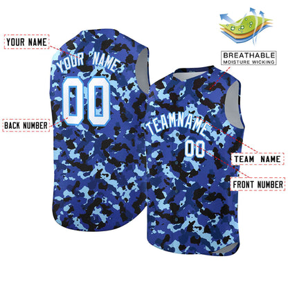 Custom Lt Blue Royal-White Camo Fashion Authentic Sleeveless Baseball Jersey