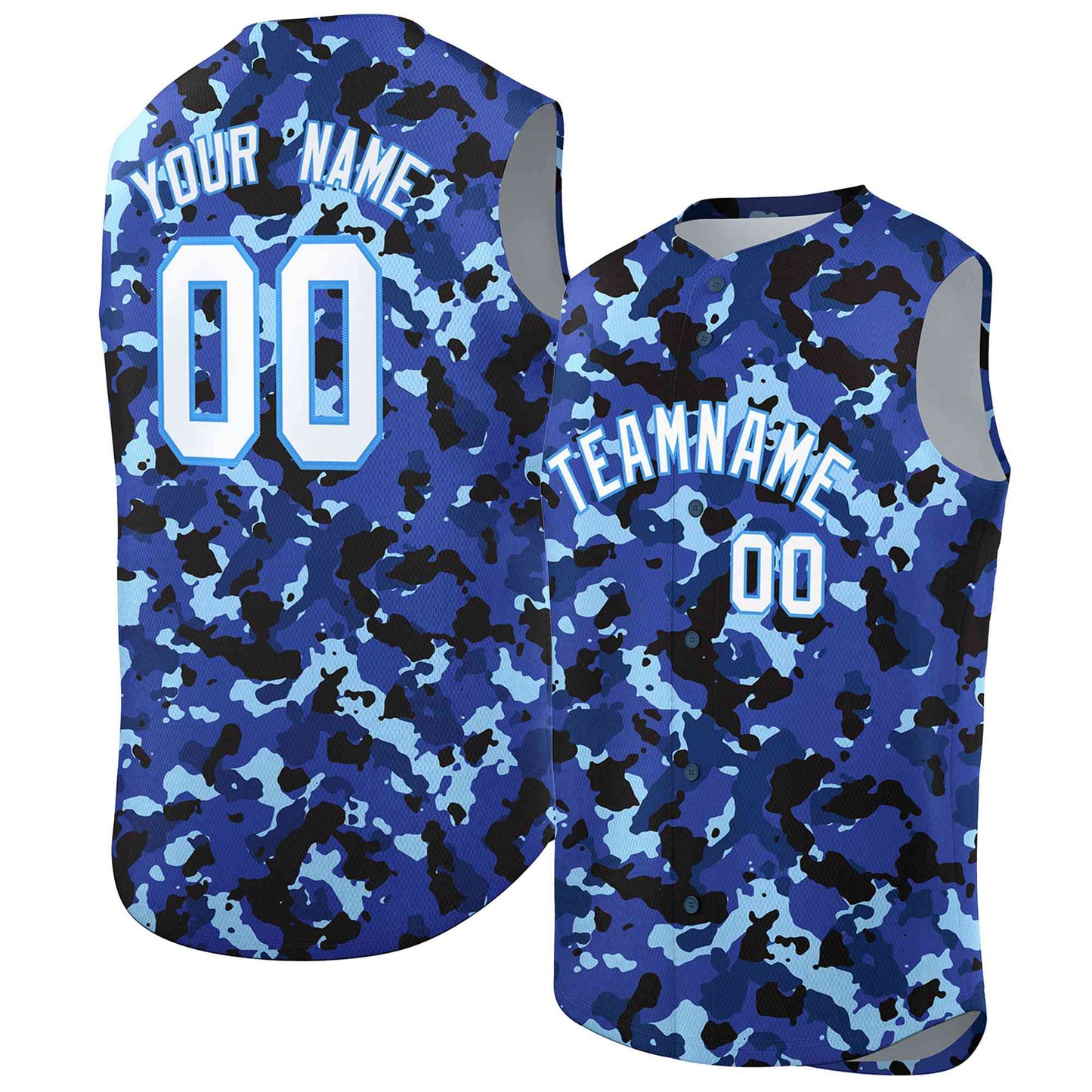 Custom Lt Blue Royal-White Camo Fashion Authentic Sleeveless Baseball Jersey