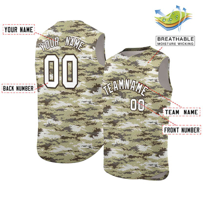 Custom Brown Khaki-White Camo Fashion Authentic Sleeveless Baseball Jersey