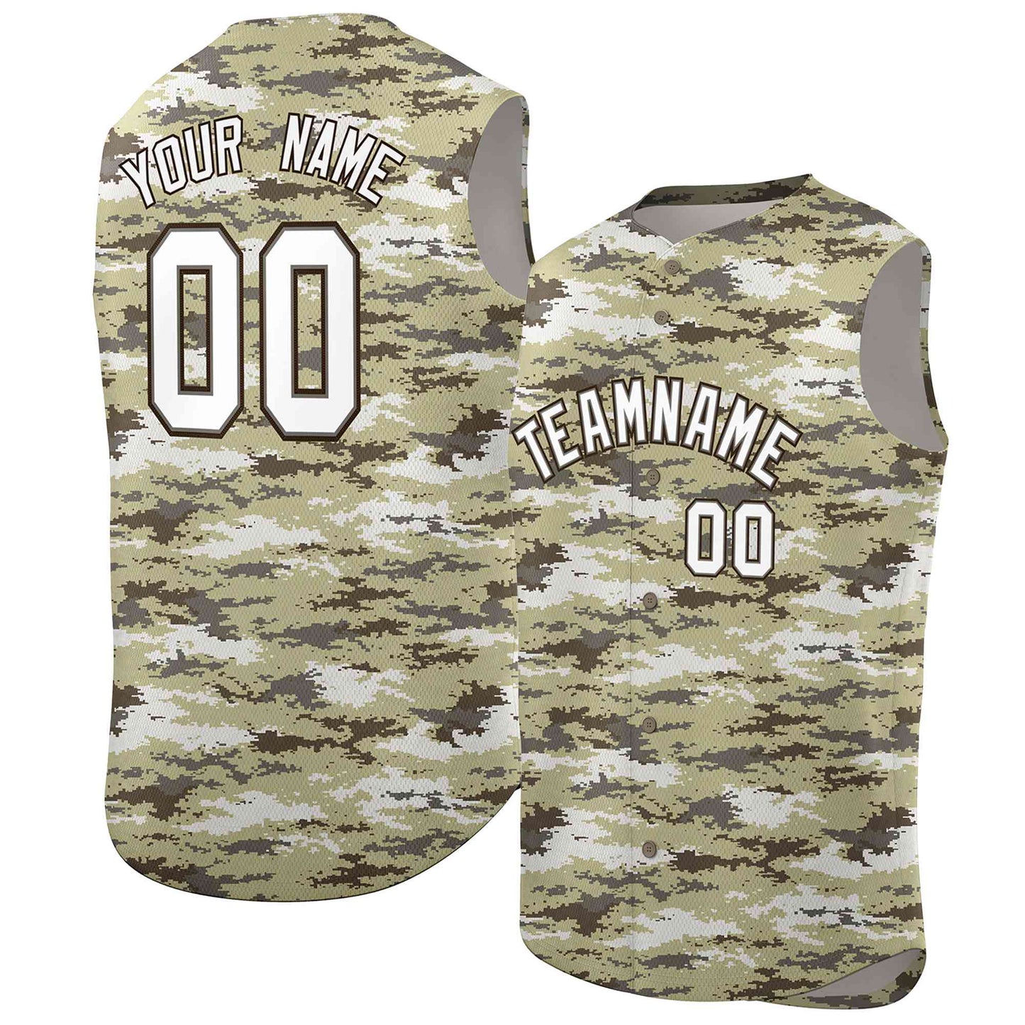 Custom Brown Khaki-White Camo Fashion Authentic Sleeveless Baseball Jersey