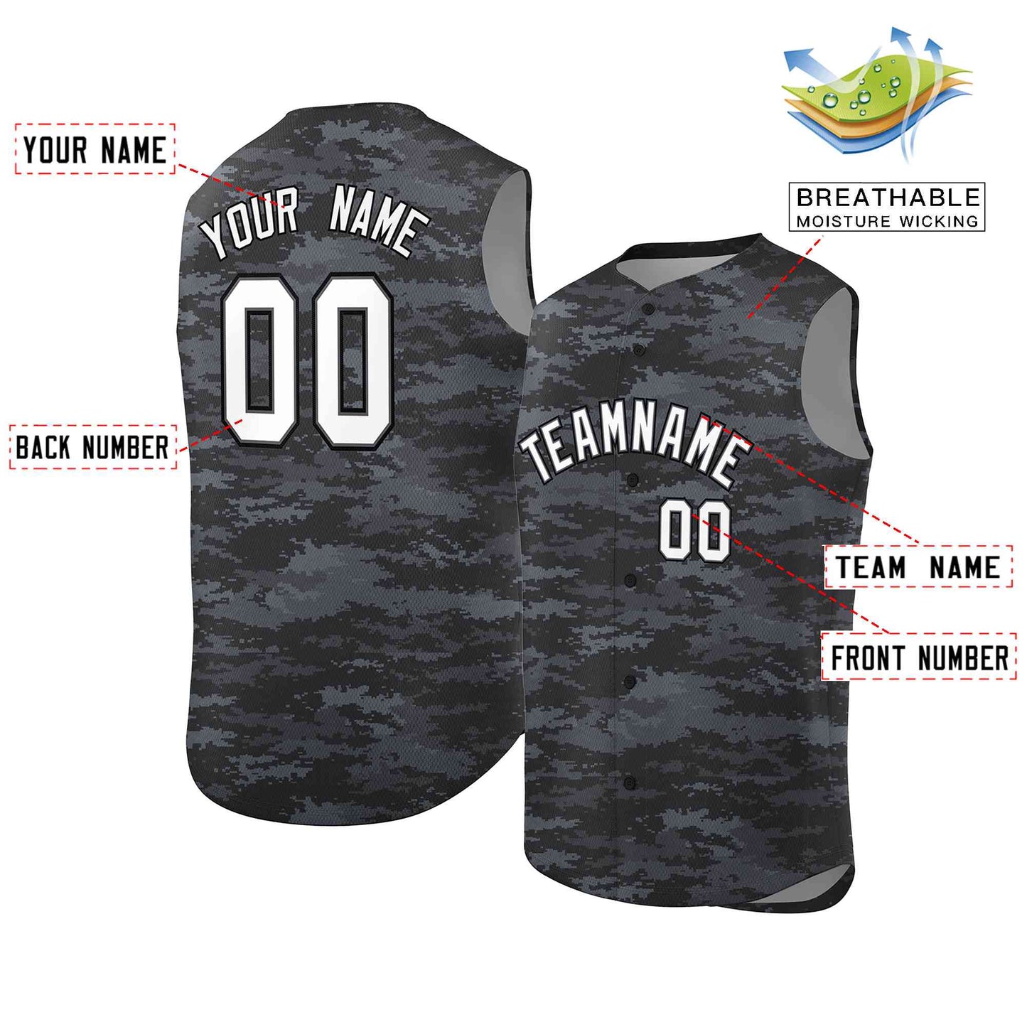 Custom Black Navy Camo Fashion Authentic Sleeveless Baseball Jersey