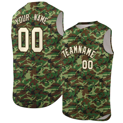 Custom Brown Green-Cream Camo Fashion Authentic Sleeveless Baseball Jersey