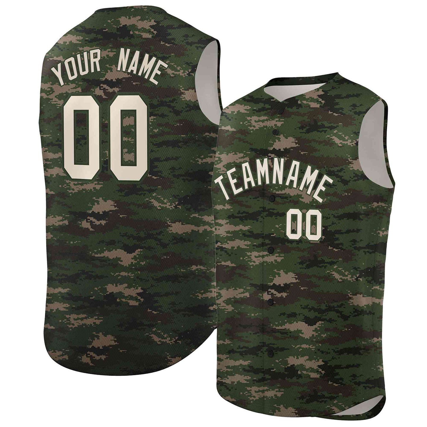 Custom Brown Green-Khaki Camo Fashion Authentic Sleeveless Baseball Jersey