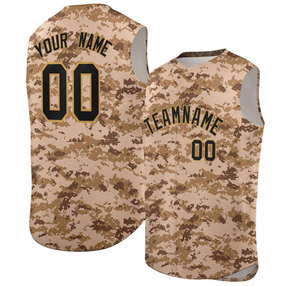 Custom Brown Khaki Camo Fashion Authentic Sleeveless Baseball Jersey