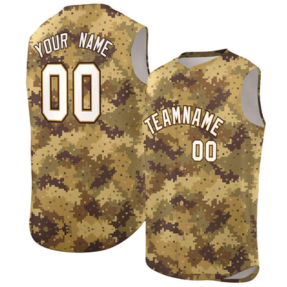 Custom Brown Old Gold-White Camo Fashion Authentic Sleeveless Baseball Jersey