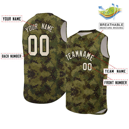 Custom Green Brown-Khaki Camo Fashion Authentic Sleeveless Baseball Jersey