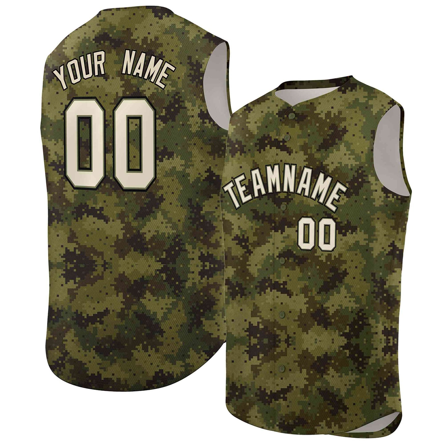 Custom Green Brown-Khaki Camo Fashion Authentic Sleeveless Baseball Jersey