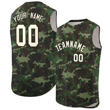 Custom Green Brown Camo Fashion Authentic Sleeveless Baseball Jersey