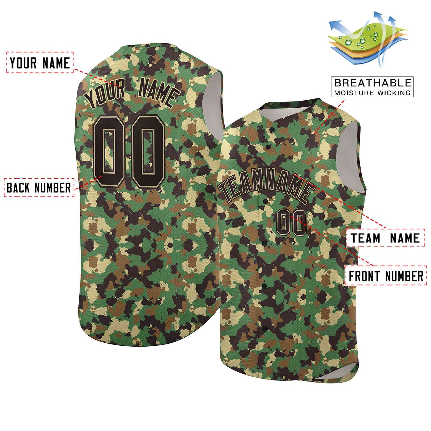 Custom Khaki Green-Brown Camo Fashion Authentic Sleeveless Baseball Jersey