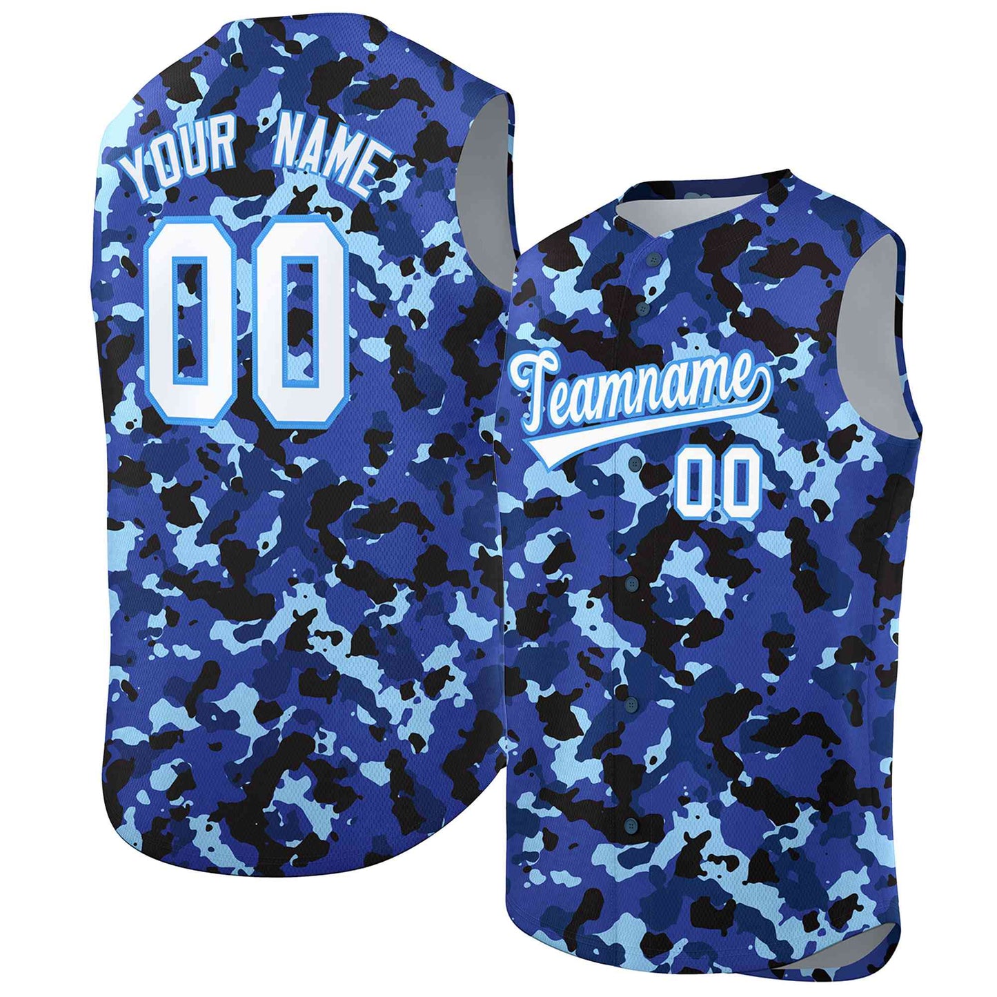 Custom Lt Blue Royal-White Camo Fashion Authentic Sleeveless Baseball Jersey