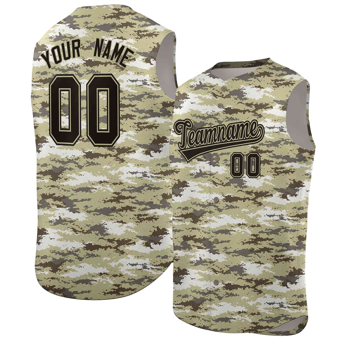 Custom Brown Khaki-Black Camo Fashion Authentic Sleeveless Baseball Jersey