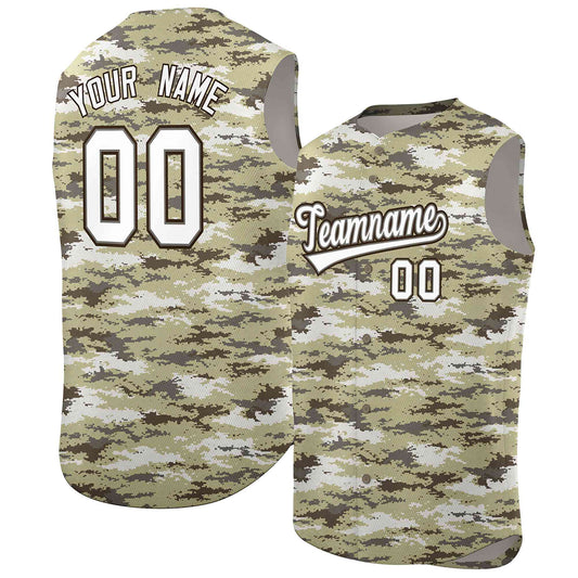 Custom Brown Khaki-White Camo Fashion Authentic Sleeveless Baseball Jersey