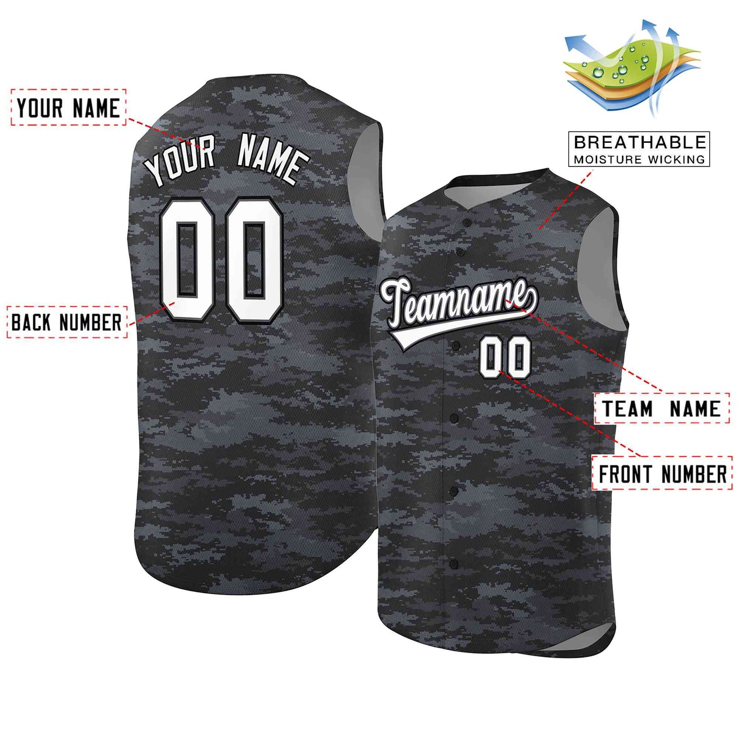 Custom Black Navy Camo Fashion Authentic Sleeveless Baseball Jersey