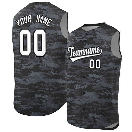 Custom Black Navy Camo Fashion Authentic Sleeveless Baseball Jersey