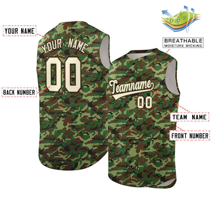 Custom Brown Green-Cream Camo Fashion Authentic Sleeveless Baseball Jersey