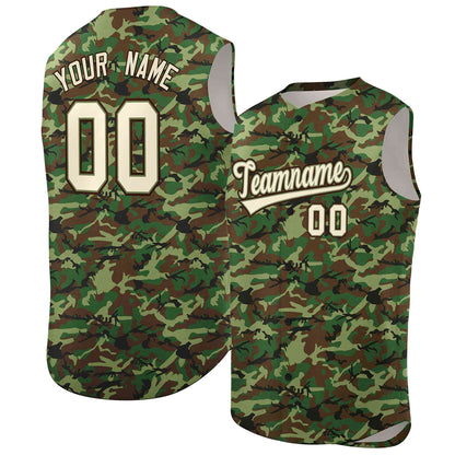 Custom Brown Green-Cream Camo Fashion Authentic Sleeveless Baseball Jersey