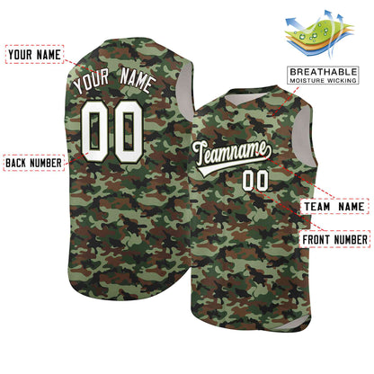 Custom Brown Green-White Camo Fashion Authentic Sleeveless Baseball Jersey