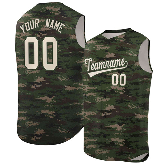 Custom Brown Green-Khaki Camo Fashion Authentic Sleeveless Baseball Jersey